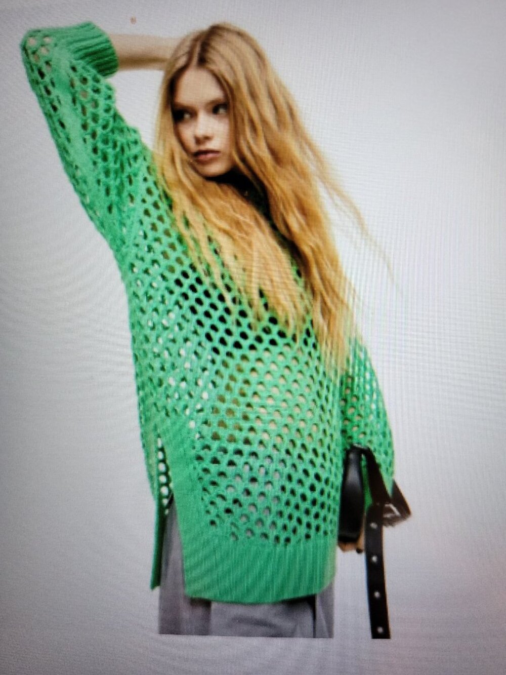 H&M Asymmetric Hole-Knit  Green Oversized Jumper Seze S